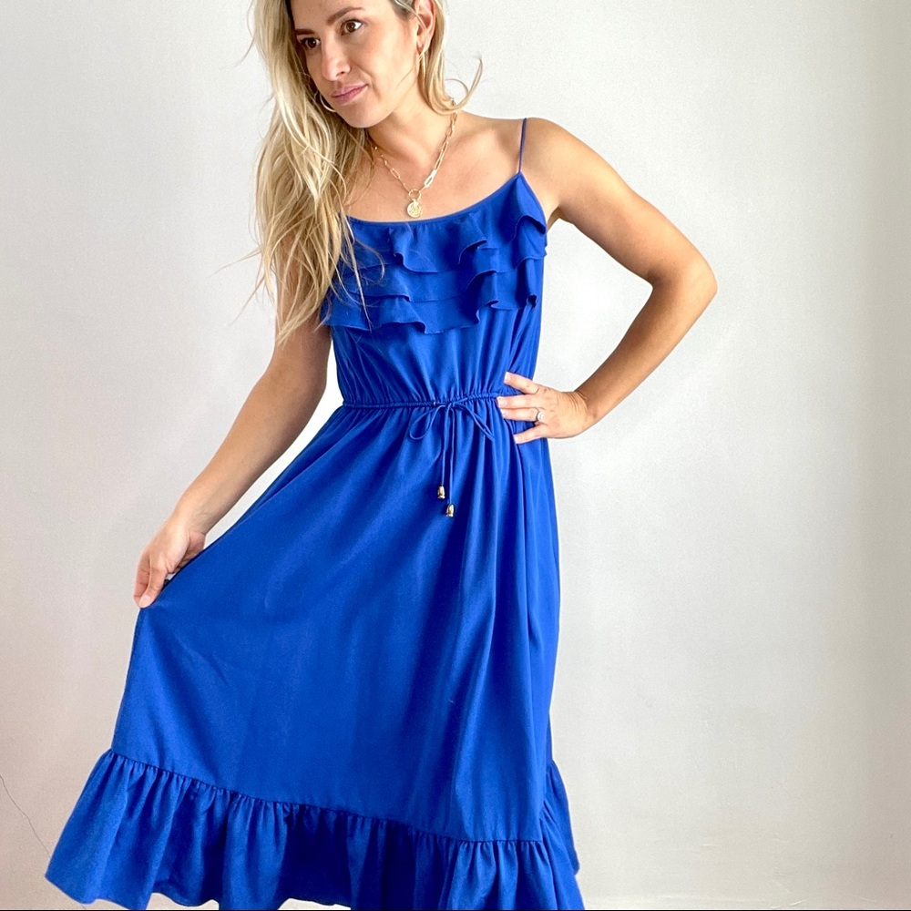 Eliza J Cobalt Blue Ruffle Midi Dress Size 6
